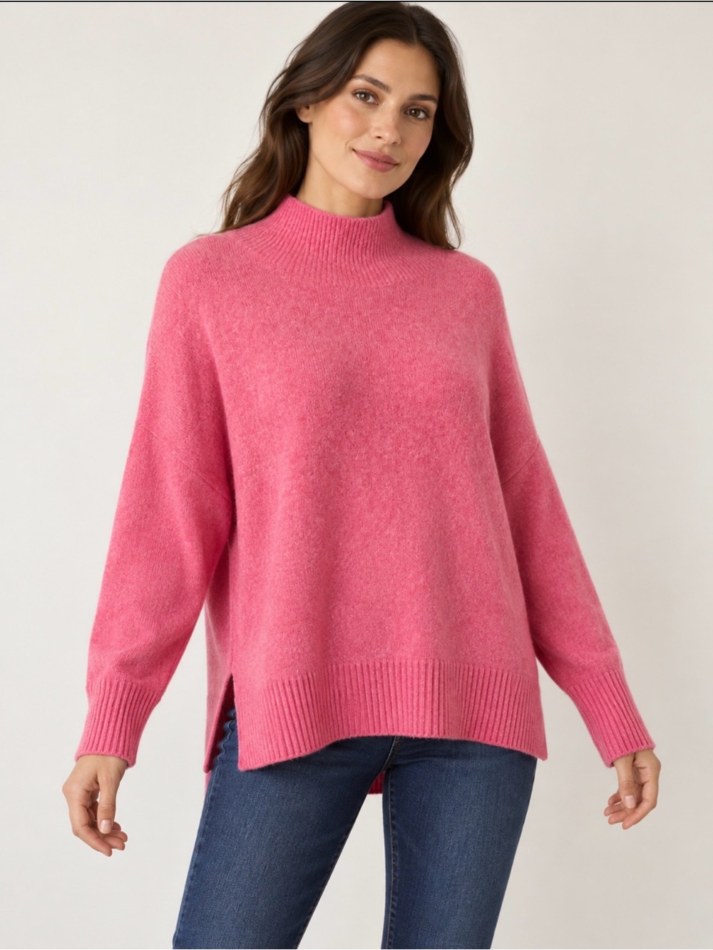 J. Crew Pink Mock Neck Side-Slit Sweater
